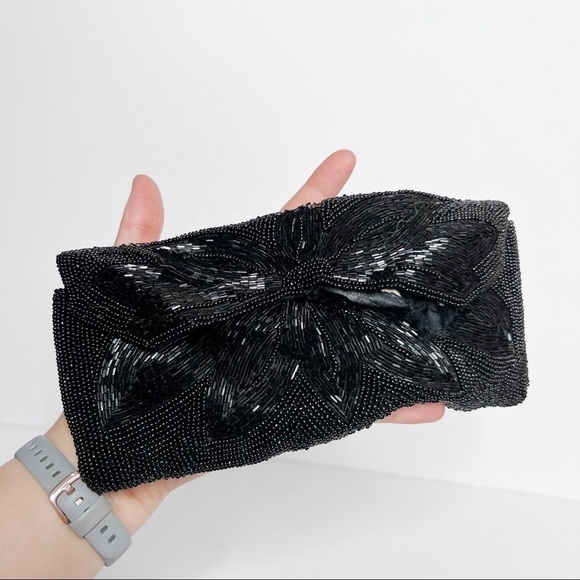 Vintage 50’s La Regale Original Black Beaded Flower Clutch Purse - Picture 2 of 6